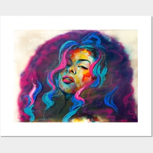 Abstract portrait of a young girl with curly hair. Posters and Art
